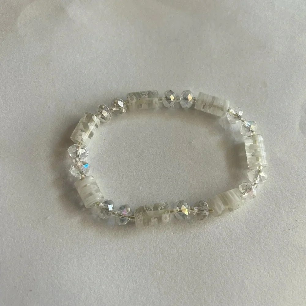3/$20 Cute White Crystal Beaded Shimmer Thin Elastic Bracelet